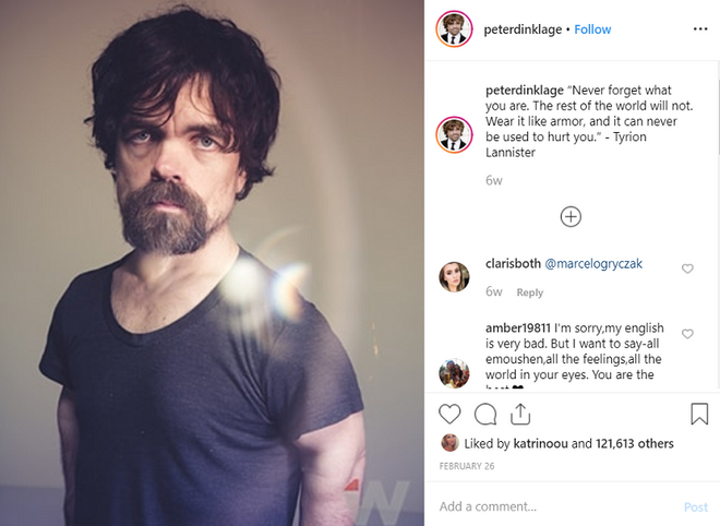 Game of Thrones 8. Peter Dinklage is the main GoT influencer