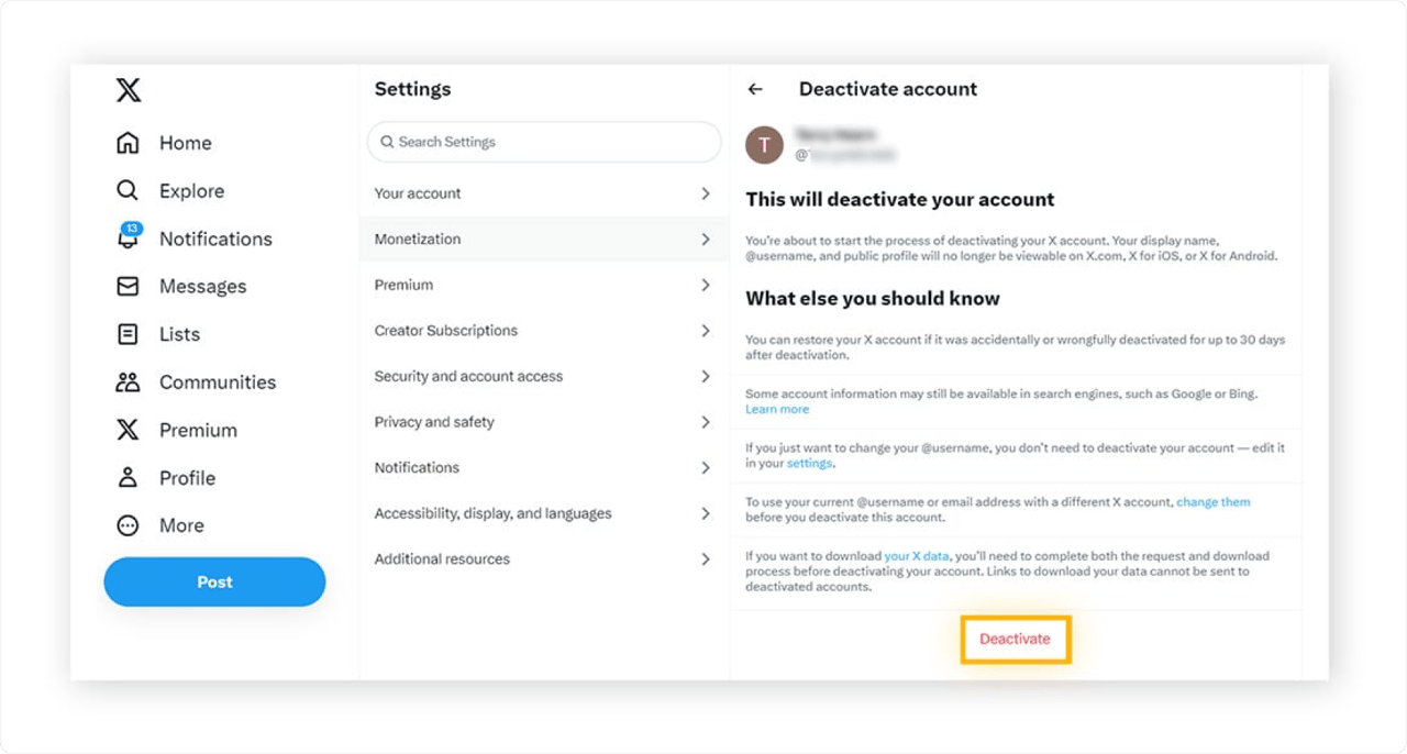 Delete inactive Twitter/X account