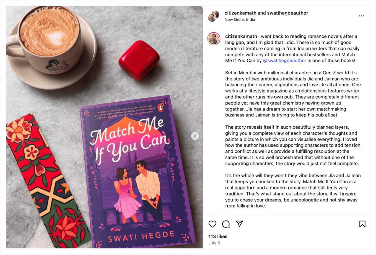 A book lover micro influencer in India promotes his favorite authors on social media platforms