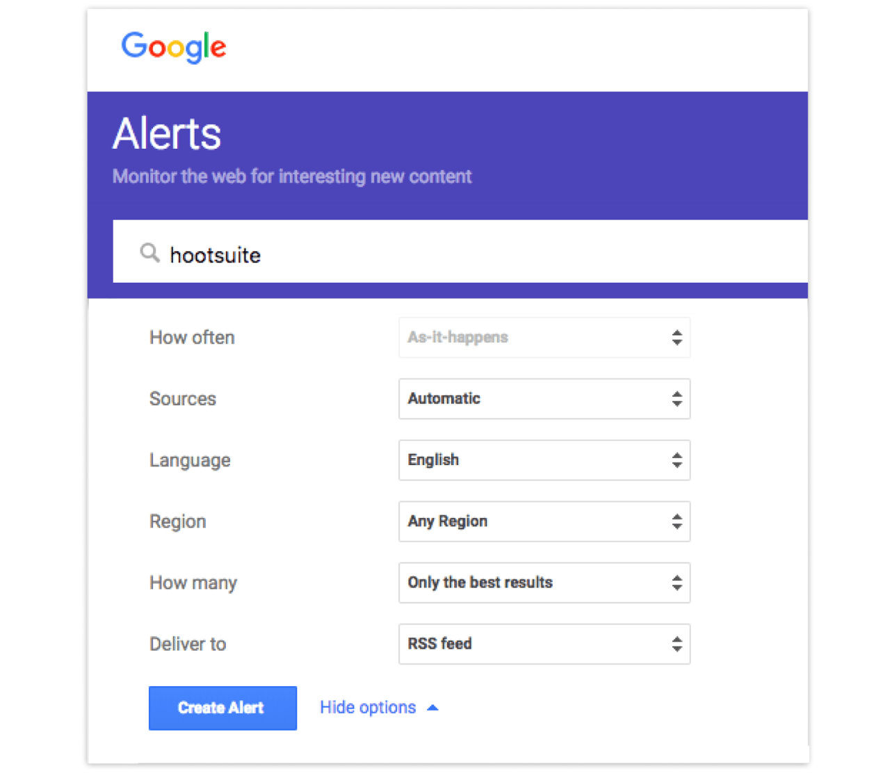 Google Alerts Interface