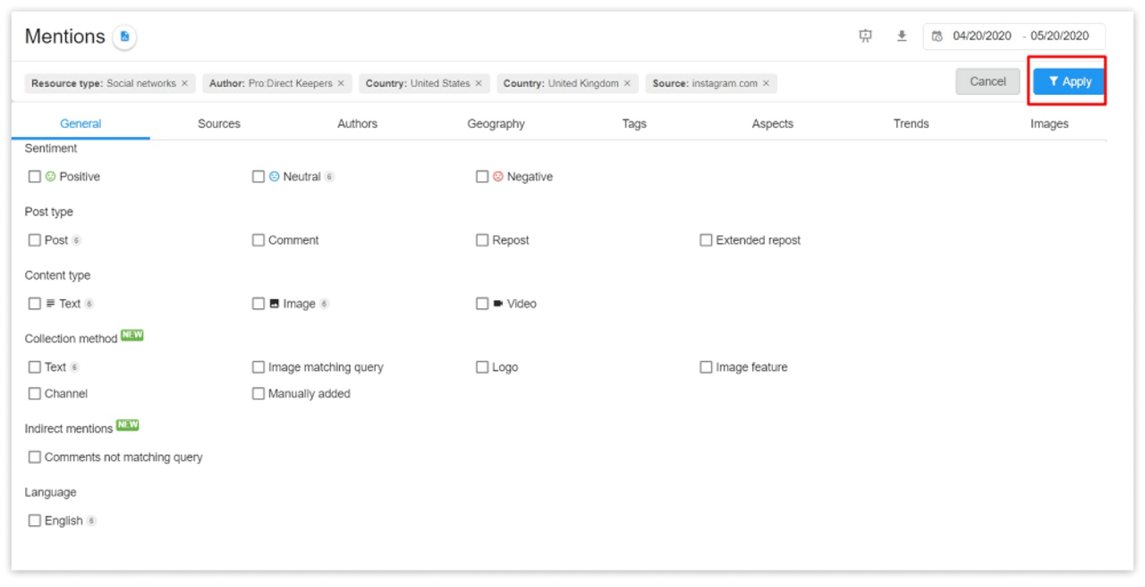 Filters in YouScan