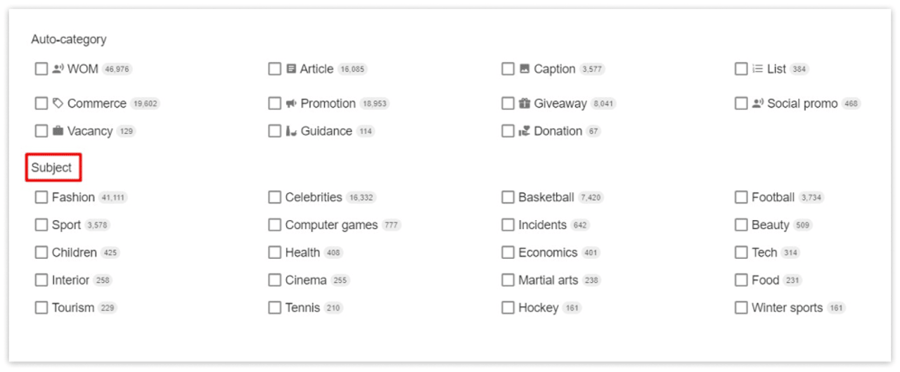 Filtering by the subject in YouScan