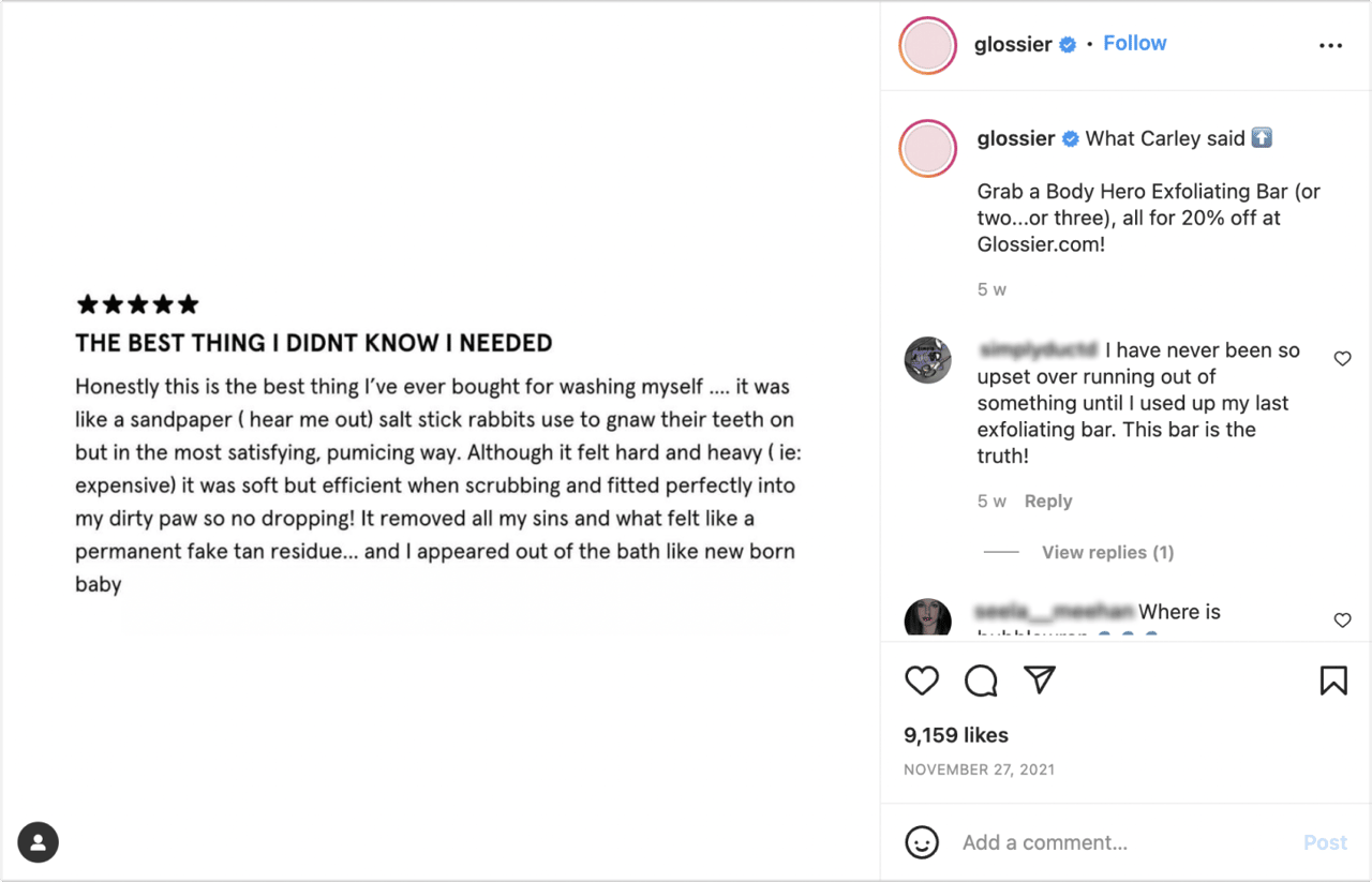 glossier posting customer review