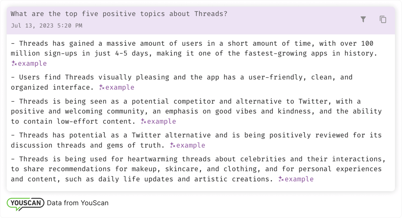 Top five positive topics about the Threads app