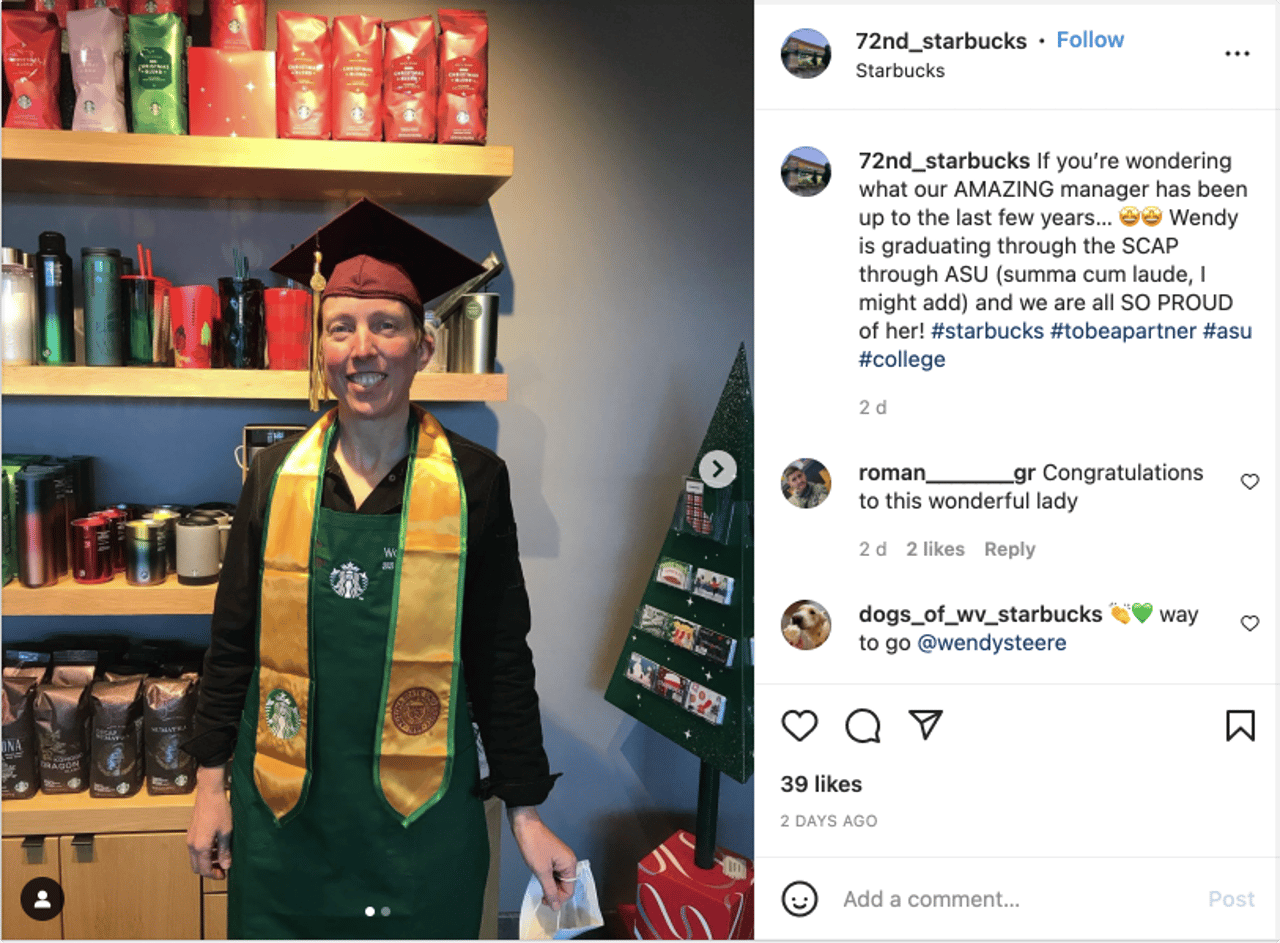 starbucks celebrating employees' achievements