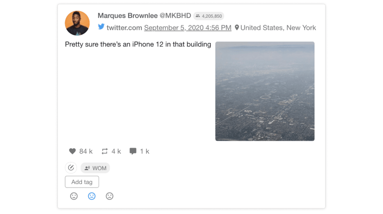 A tweet about iPhone 12 by Marques Brownlee