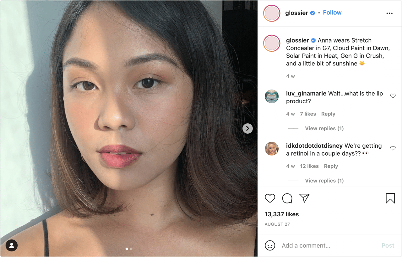 Glossier post on social media 2