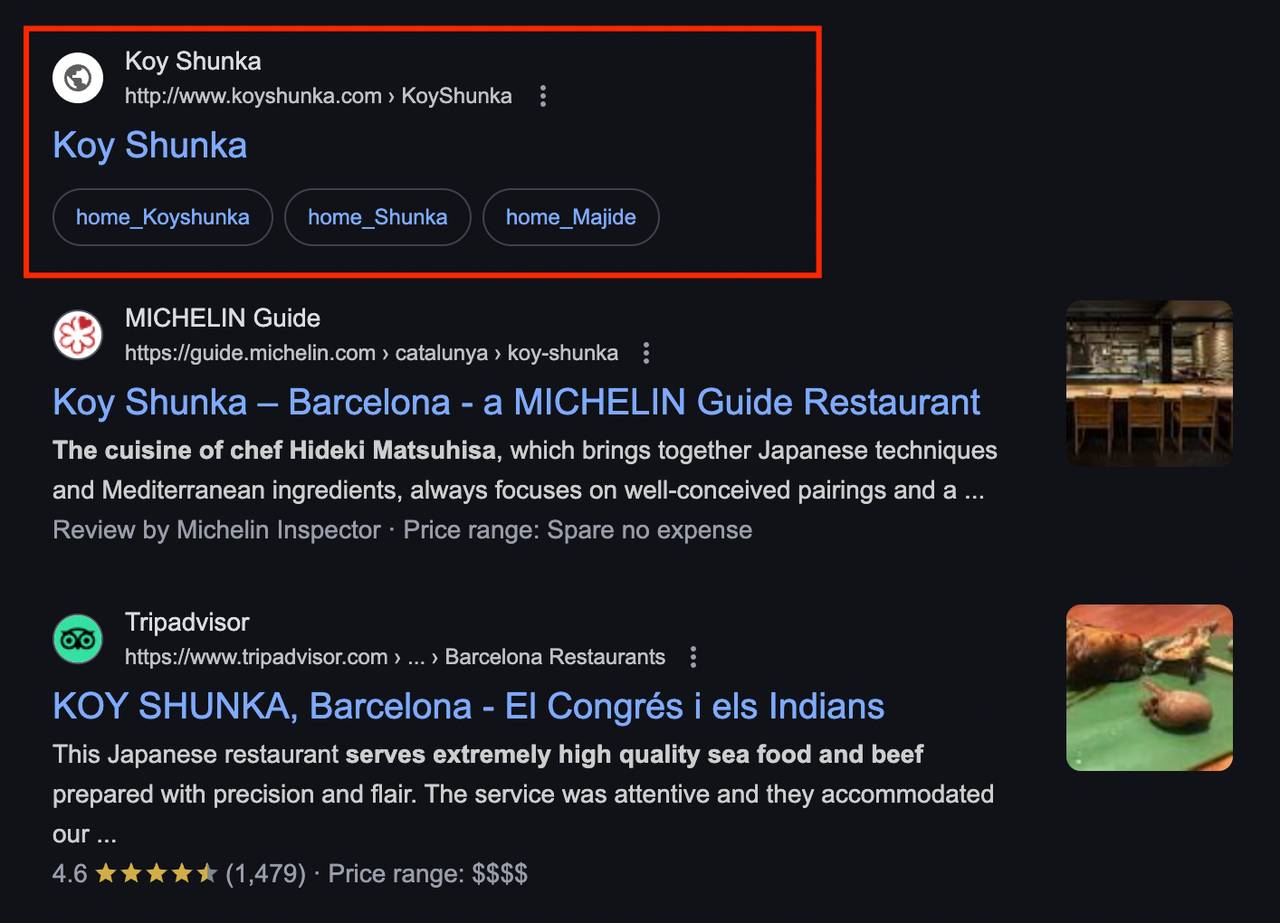 Michellin restaurant in Barcelona appears website-first on Google search