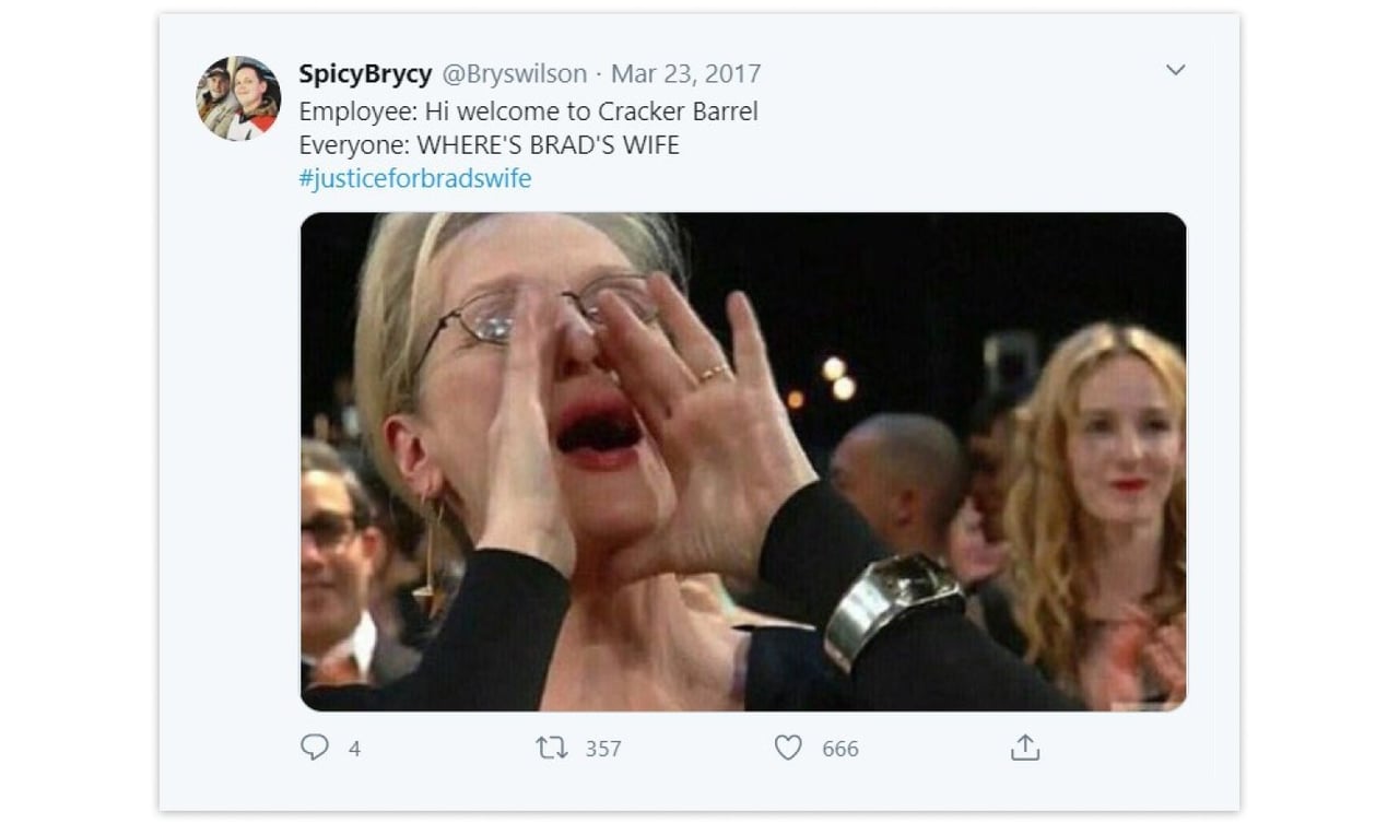 The tweet with a hashtag #JusticeforBradsWife
