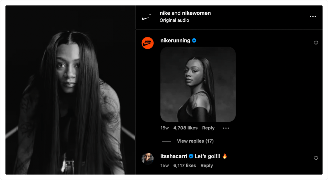 Nike's social channels cross-collaborating