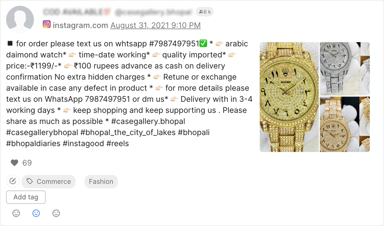 account selling fake watch