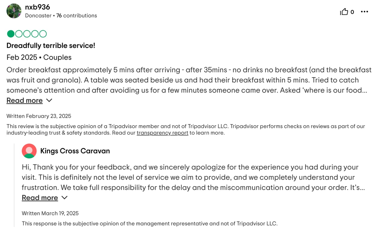Tripadvisor review customer feedback response